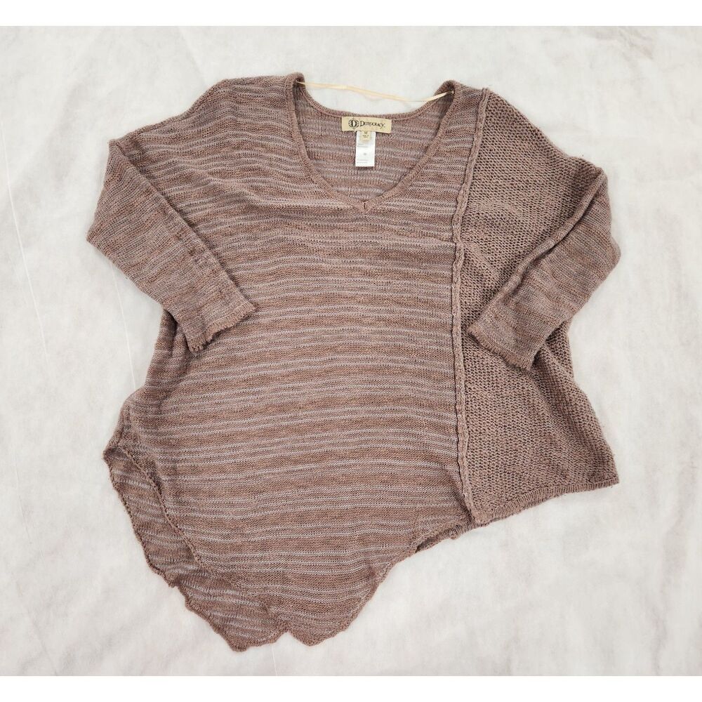 Democracy Womens Sweater M Brown Asymmetrical Dolman Boho Lagenlook Tunic